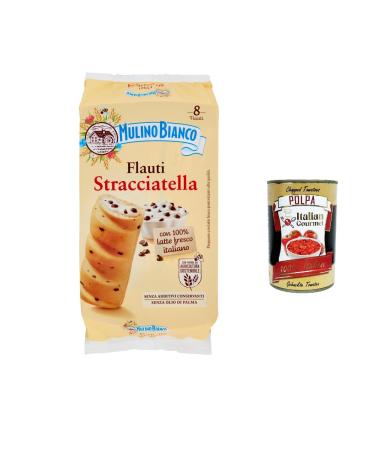 Italian Gourmet E.R. Mulino Bianco Flauti Stracciatella Lot de 6 snack g teau 100 % lait frais italien 280 g + polpa italien gourmet 400 g