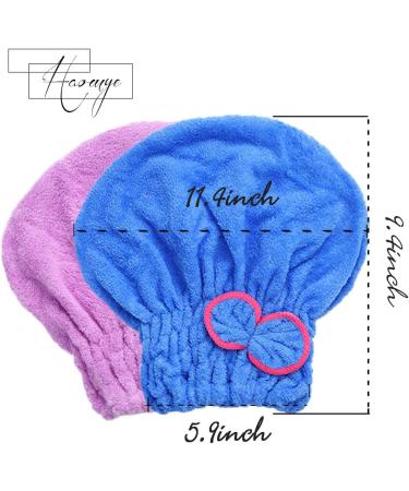 Haomye Microfiber Hair Drying Towel Set with Bow-Knot Shower Cap - Quick Dry Hair Turban for Women and Girls - 2Pcs (Blue & Purple) - Buy Online on GoSupps.com