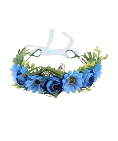 Lurrose 1PC Bridal Headband Adjustable Flower Wreath Head Hoop Halo Floral Crown Garland Headpiece for Weddigng Home Shop Blue