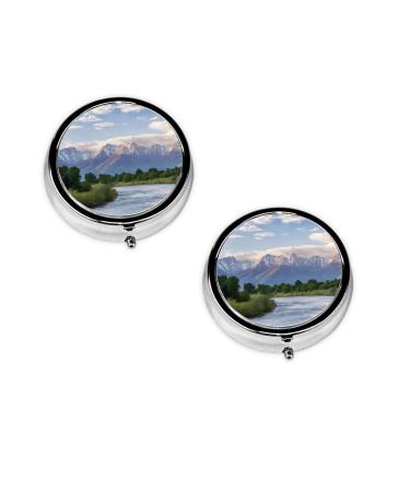 Grand Teton National Park Printed Mini Round Pill Box Pill Box 3 Compartment Medicine Pill Case Pill Organizer Travel Pillbox Portable Pill Box for Pocket Home Office Use