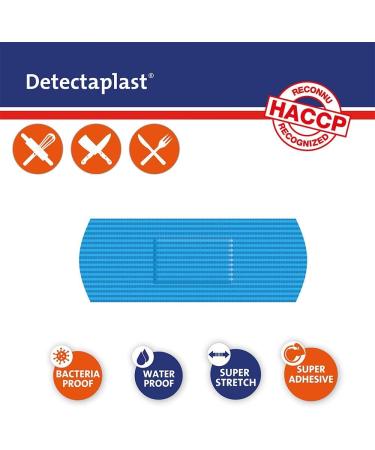 Detectaplast Blue Waterproof Metal Detectable Plasters - 100 Strips, 25x72 mm - Ideal for Catering First Aid Kits in Food Handling Environments - Buy Online on GoSupps.com