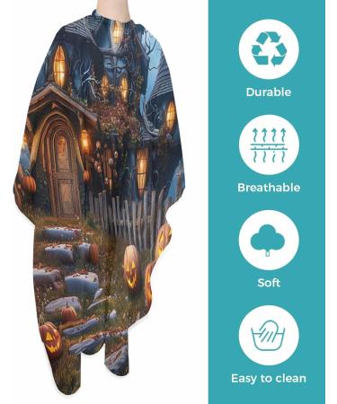 Shop Halloween Barber Cape Adjustable Hair Cutting Cape for All Ages Vintage Forest Ghost & Pumpkin Design 55x63 Inch - Buy Online on GoSupps.com