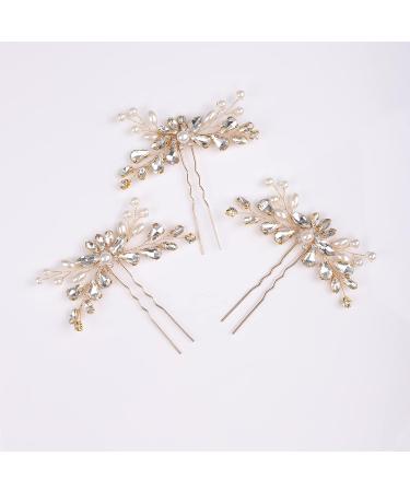 YERTTER 3pcs Gold Crystal Wedding Hair Pins Set - Rhinestone Clip for Bride, Bridesmaid, Flower Girl - Perfect for Updo, Bun, Prom, Party - Buy Online on GoSupps.com