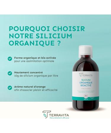 SILICIUM Organique Bio-Activ | Articulations Peau Cheveux et Ongles | Acide Orthosilicique Stabilis par la Choline | 500 ml Liquide | Ar me Naturel Orange | 100% Vegan | Made in France | Terravita - Buy Online on GoSupps.com