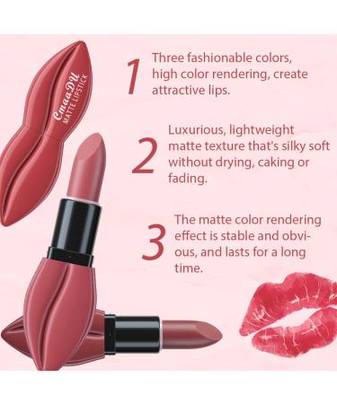 3Pcs Nude Pink Mauve Brown Matte Velvet Lipstick Set - Long Lasting Waterproof Smudge Proof 24-Hour Matte Lipstick - Lip Stain Makeup Set for Women - Buy Online on GoSupps.com