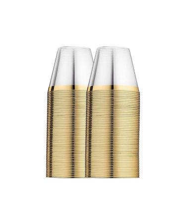 M Honor 100 Pack 9oz Gold Rimmed Plastic Reusable Tumbler. Perfect for Weddings Parties and Dinners.