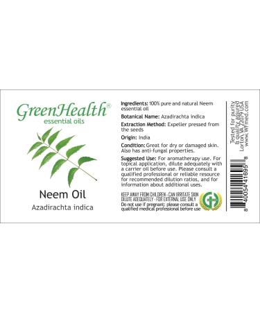 Neem 4 fl oz (118 ml) Glass Bottle w/Cap 100% Pure Essential Oil GreenHealth - Buy Online on GoSupps.com