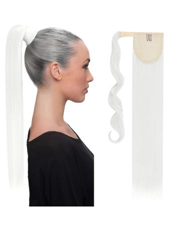 S-noilite Hairpiece Braid Ponytail Straight Hair Extension Natural Wrap on Ponytail Like Real Hair Hairpiece 58cm Long White
