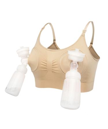 LEAPOVER Women Hands Free Breast Pump Breast Feeding Pump Pumping Bra Maternity Adjustable Nursing Bra (Skin M) M Beige