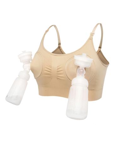 LEAPOVER Women Hands Free Breast Pump Breast Feeding Pump Pumping Bra Maternity Adjustable Nursing Bra (Skin M) M Beige