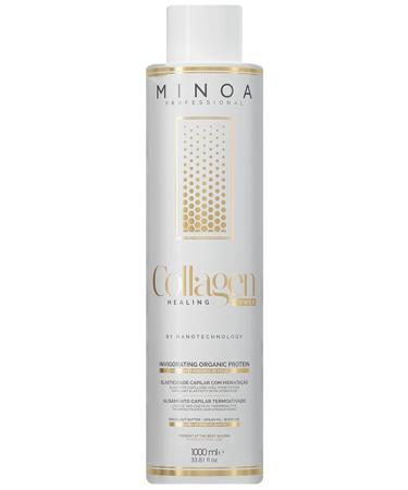 MINOA COLLAGEN - Invigorating Organic Protein - 1L- 1KG - Smoothing Keratin Protein Hair Treatment - Professional Brazilian Complex Blowout Straightening For Silky Smooth and Frizz Free Hair