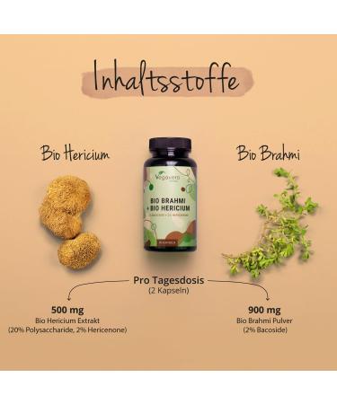 Bio Brahmi & Hericium Vegavero | 900mg Bacopa Monnieri + 500mg Hericium - 90 Capsules | German Quality No Additives 2% Bacosides & Hericenone - Buy Online on GoSupps.com
