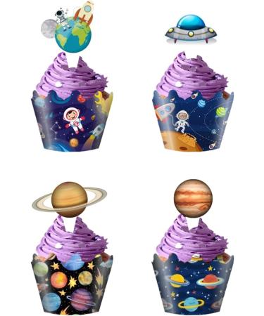 Universe Planet Cupcake Toppers Space Astronaut Cupcake Wrappers for Baby Shower Birthday Outer Space Themed Party Cake Decorations Supplies - Buy Online on GoSupps.com