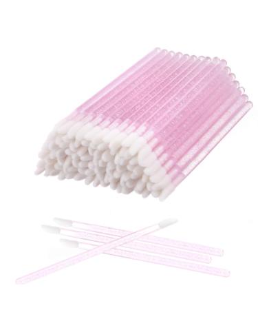 Elisel 100 Pcs Disposable Crystal Lip Brushes Make Up Lip Brushes Lipstick Lip Gloss Wands Eyeshadow Brushes Applicator Tool Makeup Beauty Tool Kits (Pink)