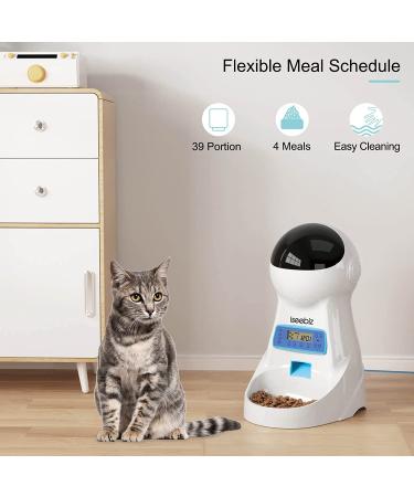 Iseebiz Automatic Cat Feeder 101oz Timed Dry Food Dispenser | Anti-Clog Design, 4 Meals, Portion Control | Voice Recorder, Dual Power Supply | for Small Medium Cats Dogs - Buy Online on GoSupps.com