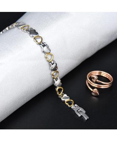 Vicmag Magnetic Therapy Bracelet for Women - Titanium Steel Arthritis Pain Relief - Healing Gift in Silver & Gold Love Design - Buy Online on GoSupps.com