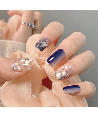Srutueo Ice Blue Gradient Camellia Wearable Nails for Finished Art Finished Nails Perfect Style - Buy Online on GoSupps.com