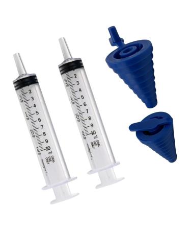 10ml Oral Syringe 2 tsp Calibrated in tsp and ml with Blue Medicine Bottle Syringe Adapter (Pack of 2)
