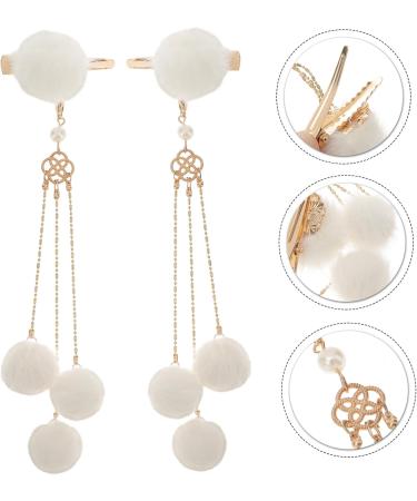 minkissy 1 pair fringe clip crystal hair clip vintage hair clip wedding hair barrettes pompom tassel hairpin crystal hair barrettes ladies suits Plush pearl bridesmaid flowers white - Buy Online on GoSupps.com