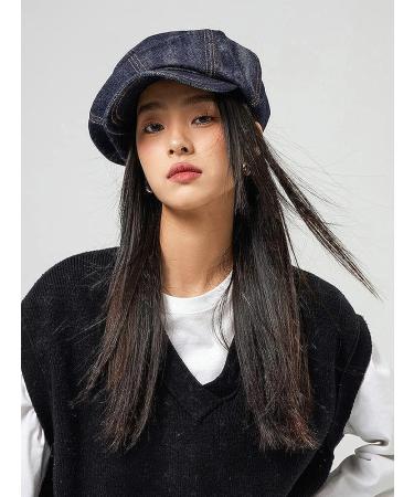 Denim Newsboy Cap for Women | Wide Brim Sun Hat and Beret | Adjustable and Lightweight | Dark Blue - Buy Online on GoSupps.com