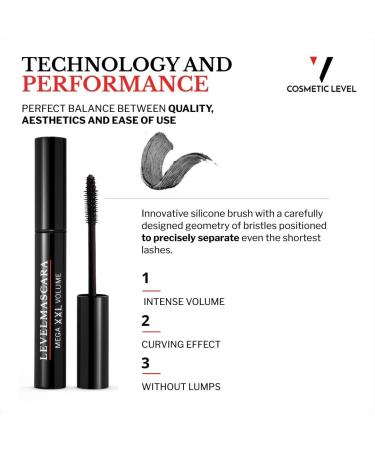  COSMETIC LEVEL Levelmascara Mega XXL Volume | Volumising and Nourishing | Lamination Effect | No Waterproof | Lump Free | Strengthening Treatment | 5 ml - Buy Online on GoSupps.com
