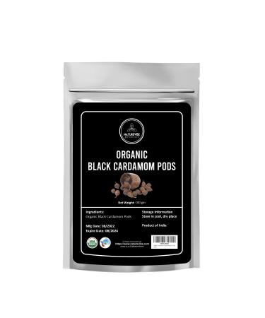 Naturevibe Botanicals Organic Black Cardamom Pods Whole (Tsao Ko/Cao Guo), 3.5 ounces (100g) | Non-GMO and Gluten Free | Indian Spice
