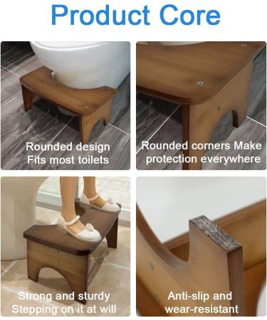 Bamboo Toilet Stool for Adults - Non-Slip Bathroom Poop Stool - Original Simple Design for Healthy & Portable Use - Brown, One Size - Buy Online on GoSupps.com