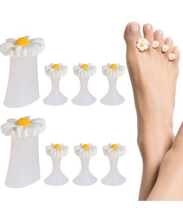 Toe Separators Silicone Toe Separator Finger Divider Silicone Finger Toe Separators Cute Daisy Flower Finger Toe Spacers Cushions Reusable Toes Dividers for Nail Art Pedicure DIY Tools 8 Pack