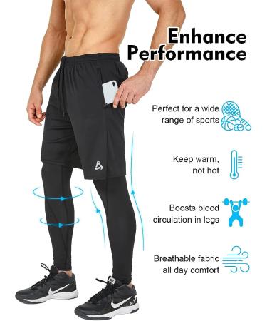 SILKWORLD Men's 2 in 1 Running Compression Athletic Pants with Zipper Pockets - Black, Large - Buy Online on GoSupps.com