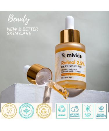 Mivida Facial Serum Set of 3 - Hyaluronic Acid, Retinol 2.5%, Vitamin C 20% | Anti-Aging, Hydrating, Brightening & Firming Serum For Face | Skincare Set | 1 fl oz - Pack of 3 | 0.33 Fl Oz (Pack of 3) - Buy Online on GoSupps.com