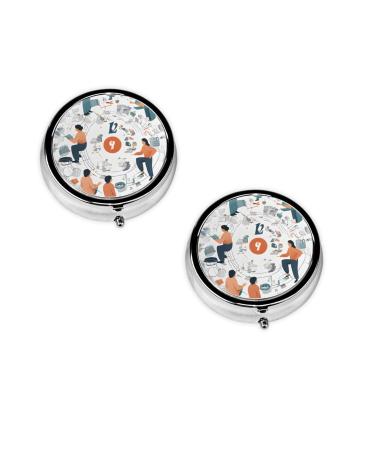 I Love The 90s Illustration Printed Mini Round Pill Box Pill Box 3 Compartment Medicine Pill Case Pill Organizer Travel Pillbox Portable Pill Box for Pocket Home Office Use