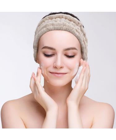 3-Piece Spa Facial Headband Set for Women - Perfect for Makeup, Washing Face, Spa, Yoga, Sports - Elastic Head Wrap in Pink, Gray, Dark Brown - Buy Online on GoSupps.com