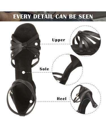 TINRYMX Women's Latin Dance Shoes - Satin Prom Salsa Standard Professional Model EM217 Black Suede Sole 7cm Heel - Perfect for Dancers - Buy Online on GoSupps.com