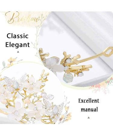 Brishow Crystal Butterfly Wedding Crown - Gold Rhinestone Tiara for Women and Girls | Flower Queen Hair Accessory - Style1 - Buy Online on GoSupps.com