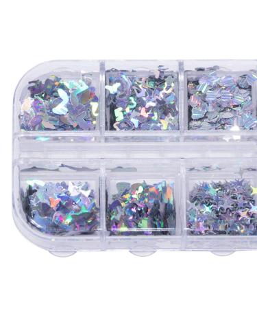 Holographic Nail Art Glitter Sequins - Laser Silver Decals 12 Grids | 3D Butterfly, Star, Heart, Unicorn Sticker Confetti for Acrylic Nails - Buy Online on GoSupps.com