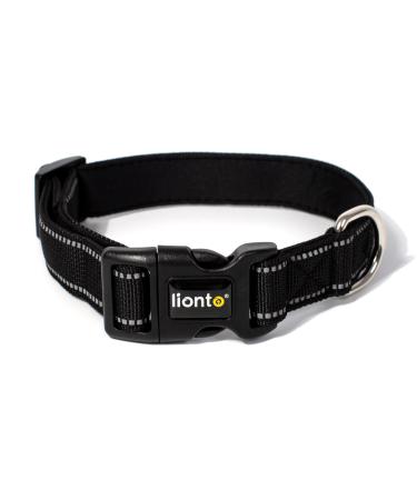 Lonto dog collar made of durable nylon size L soft padded collar for dogs 360 reflective & click closure metal ring & adaptation through continuous slide black L black