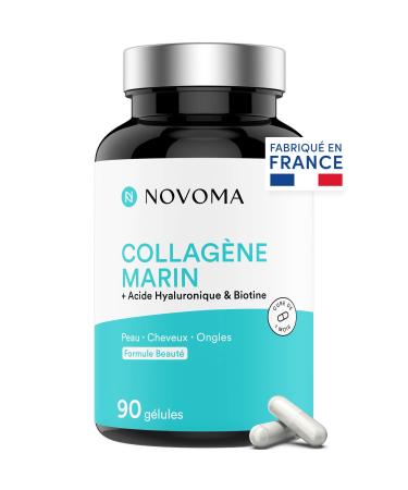 NOVOMA Marine Collagen + Hyaluronic Acid 1000 mg Pure Hydrolyzed Collagen Type 1 & 3 With Vitamin C Zinc and Biotin Skin Beauty Hair & Nails 90 Softgels