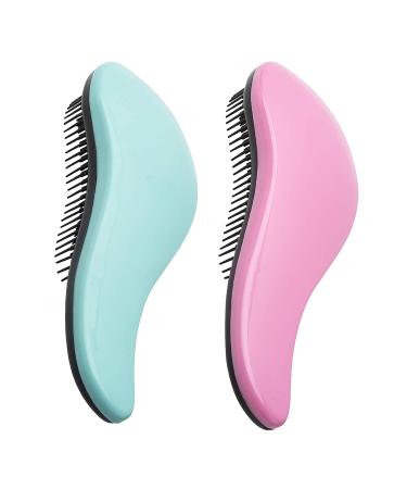 WYNK Detangler Brush - 2-Piece Value Set - Wet Detangling Hair Brush,Professional No Pain Detangler for Women,Men,Kids (2 Pack, Green&Pink) 2 Count (Pack of 2) Green&Pink