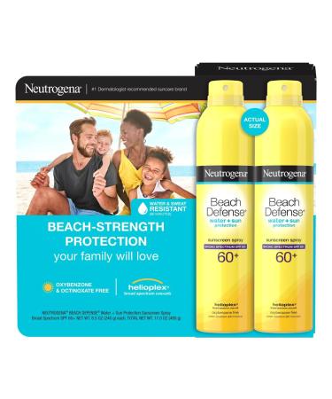 Neutrogena Beach Defense Sunscreen Spray SPF 60+ 8.5 oz 2-pack Water + Sun Protection Lightweight Fast Drying Broad-Spectrum Sun Protection Oxybenzone & Octinoxate Free