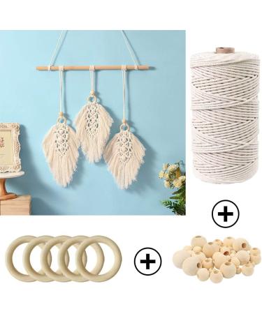 120pcs Macrame Kit for Beginners - 3mm x 109Yards Natural Cotton Cord with Beads, Rings & Sticks - Ideal for Plant Hanger - Complete Macrame Supplies Set - Buy Online on GoSupps.com