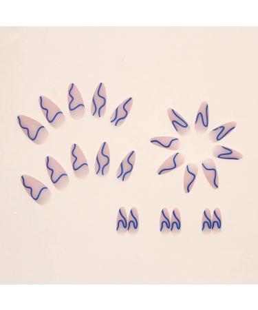 Almond Blue Swirl Press On Stiletto Nails - BABALAL Matte Acrylic with Design - Buy Online on GoSupps.com