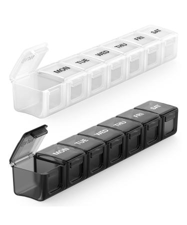 Sukuos Large Weekly Pill Organizer 2 Pcs, Daily Pill Cases for Pills, Vitamin, Fish Oils or Supplements (Black+White)