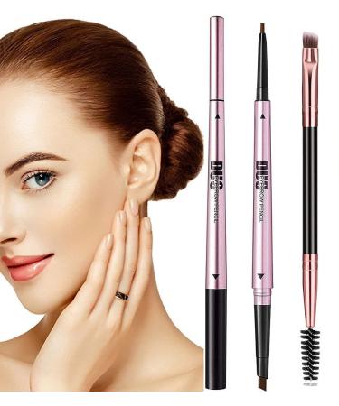 SlZZ 2PCs eyebrow pencil 3d long waterproof eyebrow make-up with double ends eyebrow improvement set with eyebrow-pool brush eyebrow razier set (light brown)