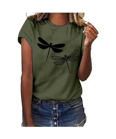 Womens Going Out Tops, Women's Round Neck Loose Fit T-Shirt Short Sleeve Tops Plus Size Fashion Tee Womens Going Out Tops#army Green XX-Large