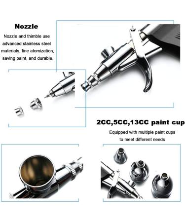 Double Action Airbrush Kit with Trigger Air Brush Spray Gun - 0.2mm, 0.3mm, 0.5mm Needles - Ideal for Tattoo, Makeup, Nail Art, Hobby - Includes 3 Sets Nozzles, Air Cap, Paint Cups, Air Hose - Buy Online on GoSupps.com
