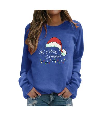 Generically sweater women autumn winter Christmas sweatshirt long-sleeved round neckline top Christmas sweater women funny Christmas sweater sweater sale ladies knitpulli women a-blue l