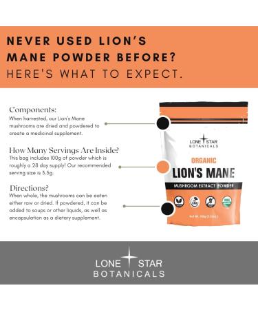 Lone Star Botanicals Lion s Mane Mushroom Extract Powder USDA Organic Vegan Non-GMO Brain Health Focus & Mood Support 105g Bulk Superfood 28 Servings - Buy Online on GoSupps.com