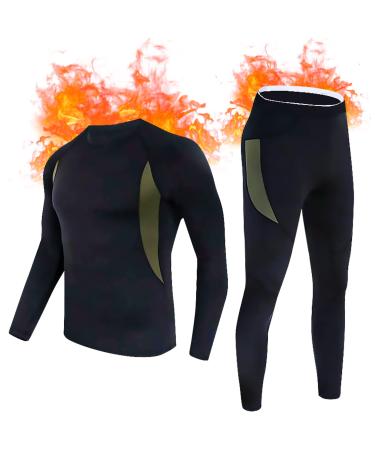Hereneer thermal underwear men men's thermal underwear set ski underwear winter thermal wash long functional underwear set men's winter thermal underwear for workout s black