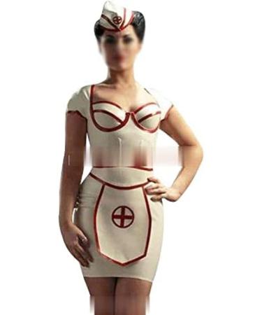 Latex Dress Uniform With Headgear And Apron Bodycon Rubber Playsuit As Shown Large As Shown L