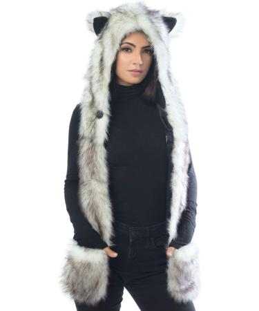 White Wolf Hood 3-in-1 Faux Fur Hat with Scarfs, Mittens & Paws - Hatbutik - Buy Online on GoSupps.com
